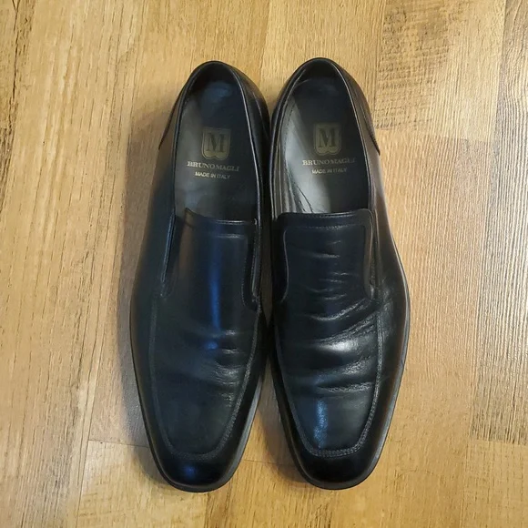 Bruno Magli Black Italian Leather Slip-On Firenze BM600319 Loafers Size 10‎